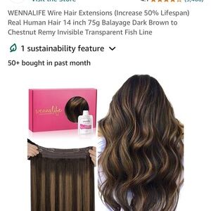 WENNALIFE Wire Hair Extensions Real Human Hair 14” 75g Balayage Brown